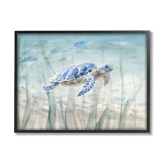 Stupell Industries Baby Sea Turtle Blue Speckled Aquatic Animal Ocean Framed Wall Art